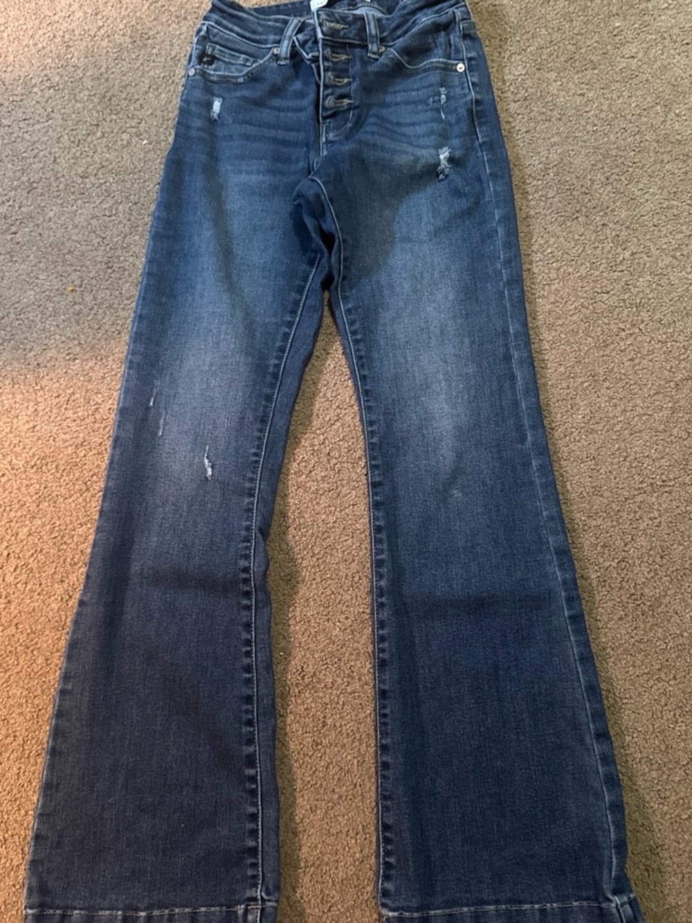 KanCan Dark Blue Flared Jeans with Subtle Distressing